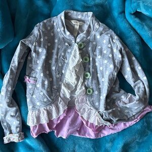 Matilda Jane Gray Polka Dot Hoodie with Lace Trim